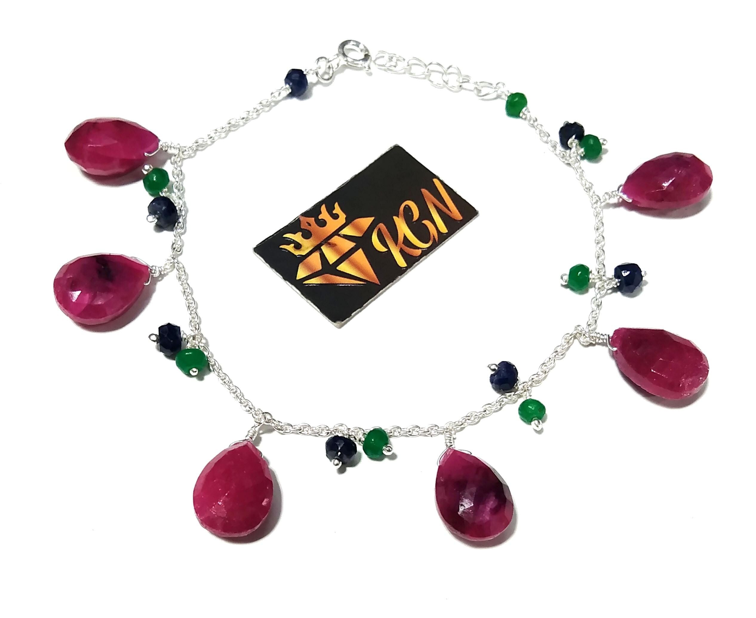 Natural Red Ruby Bracelet, Gemstone Bracelet, 925 Sterling Silver Bracelet, Handmade Bracelet, Red Ruby Jewelry, Silver Jewelry Bracelet